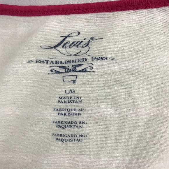 1 E Levi's Cream Stripes Gray Ringer Baseball Tee - Picture 3 of 6